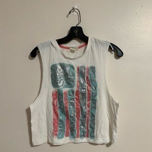 White American flag muscle tee cropped